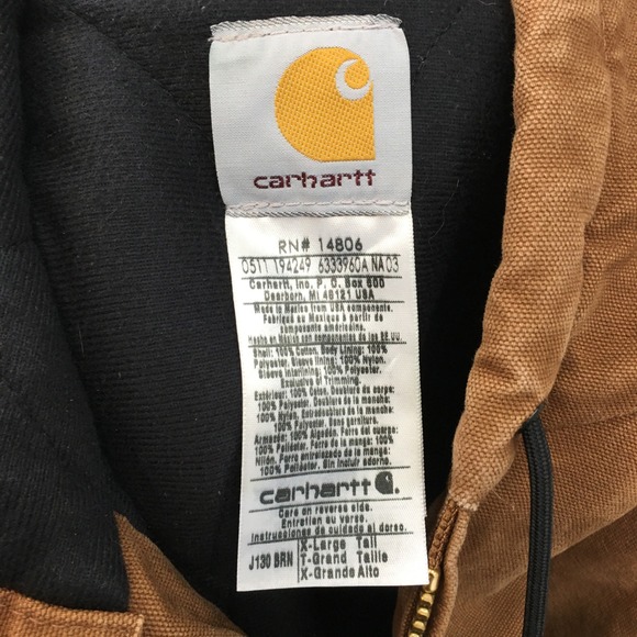 Carhartt J130 Y2K Washed Duck Insulated Hooded Jacket Brown Men's X-Large Tall - Picture 5 of 7